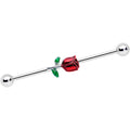14G Red Rose Flower Valentines Day Industrial Barbell 38mm