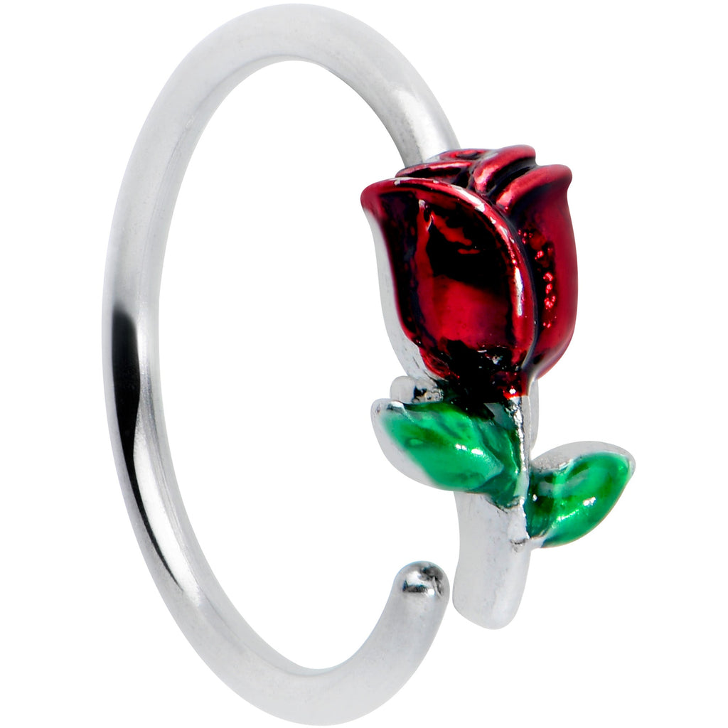 20G 5/16 Red Rose Flower Valentines Day Nose Hoop
