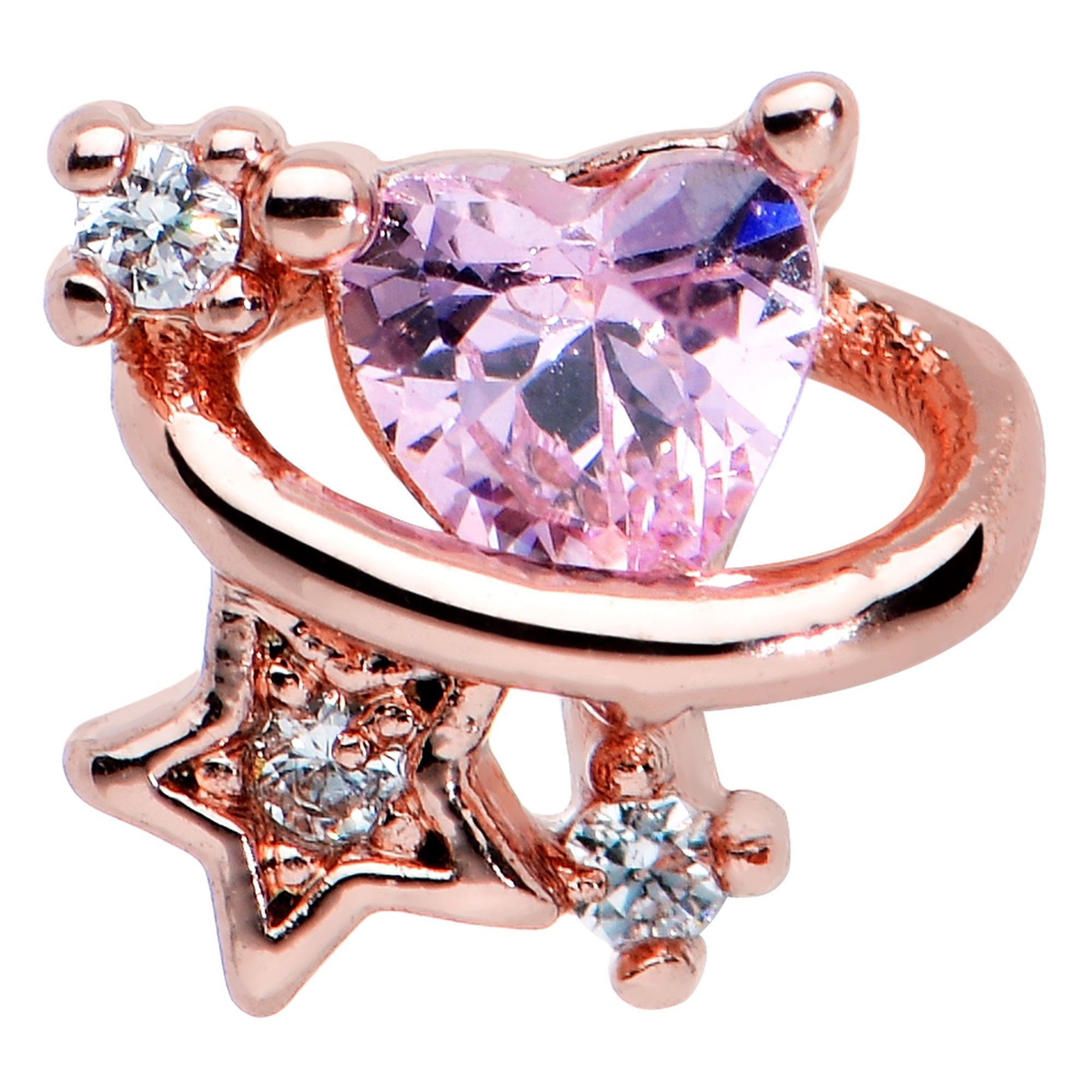 20G 1/4 Clear Pink Gem Rose Gold Tone Heart Star Nose Bone