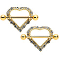 14G 9/16 Clear Gem Gold Tone Heart Valentines Nipple Shield Set