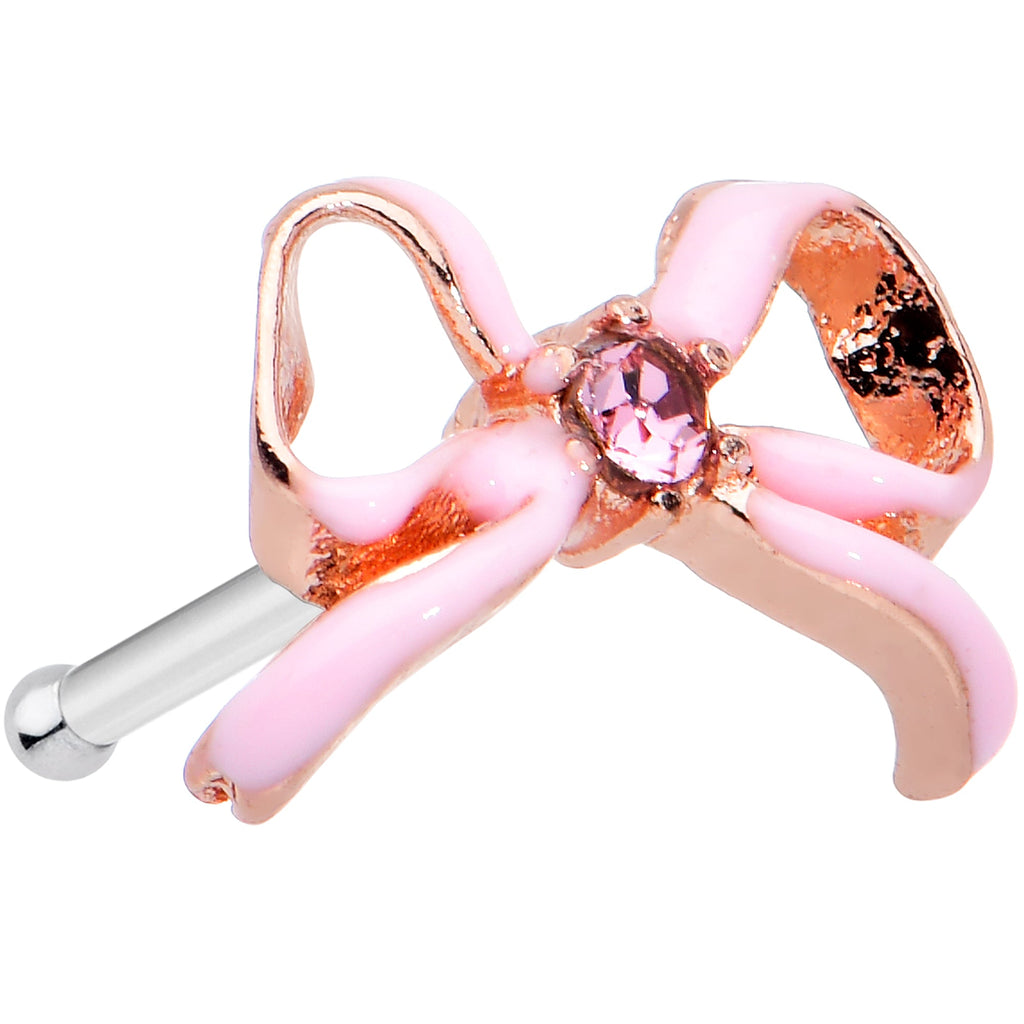 20G 1/4 Pink Gem Pink Pretty Bow Nose Bone