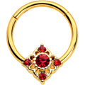 16G 3/8 Red Gem Gold Tone Regal Rhombus Hinged Segment Ring