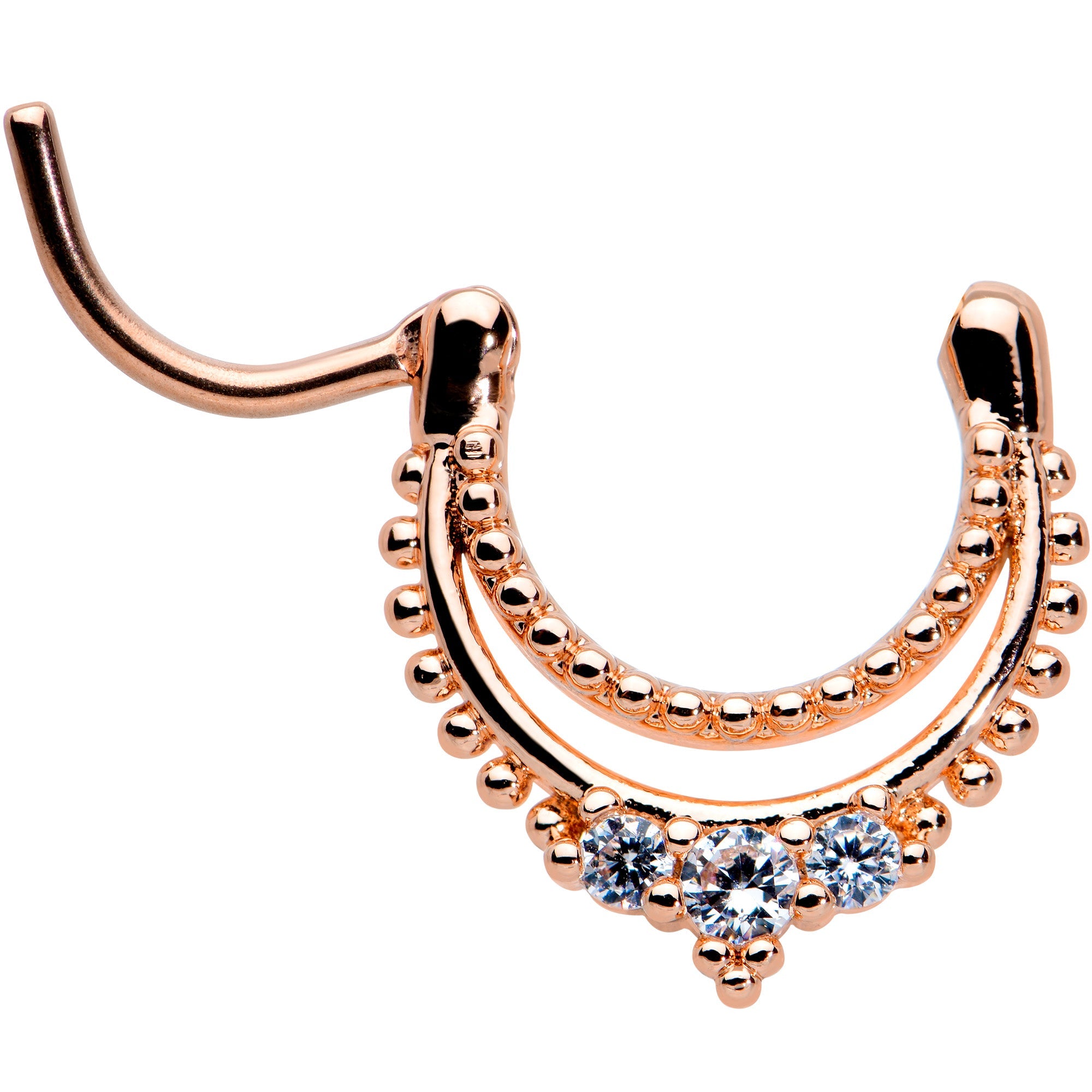 16G 3/8 Clear CZ Gem Rose Gold Tone Double Luxe Cartilage Clicker