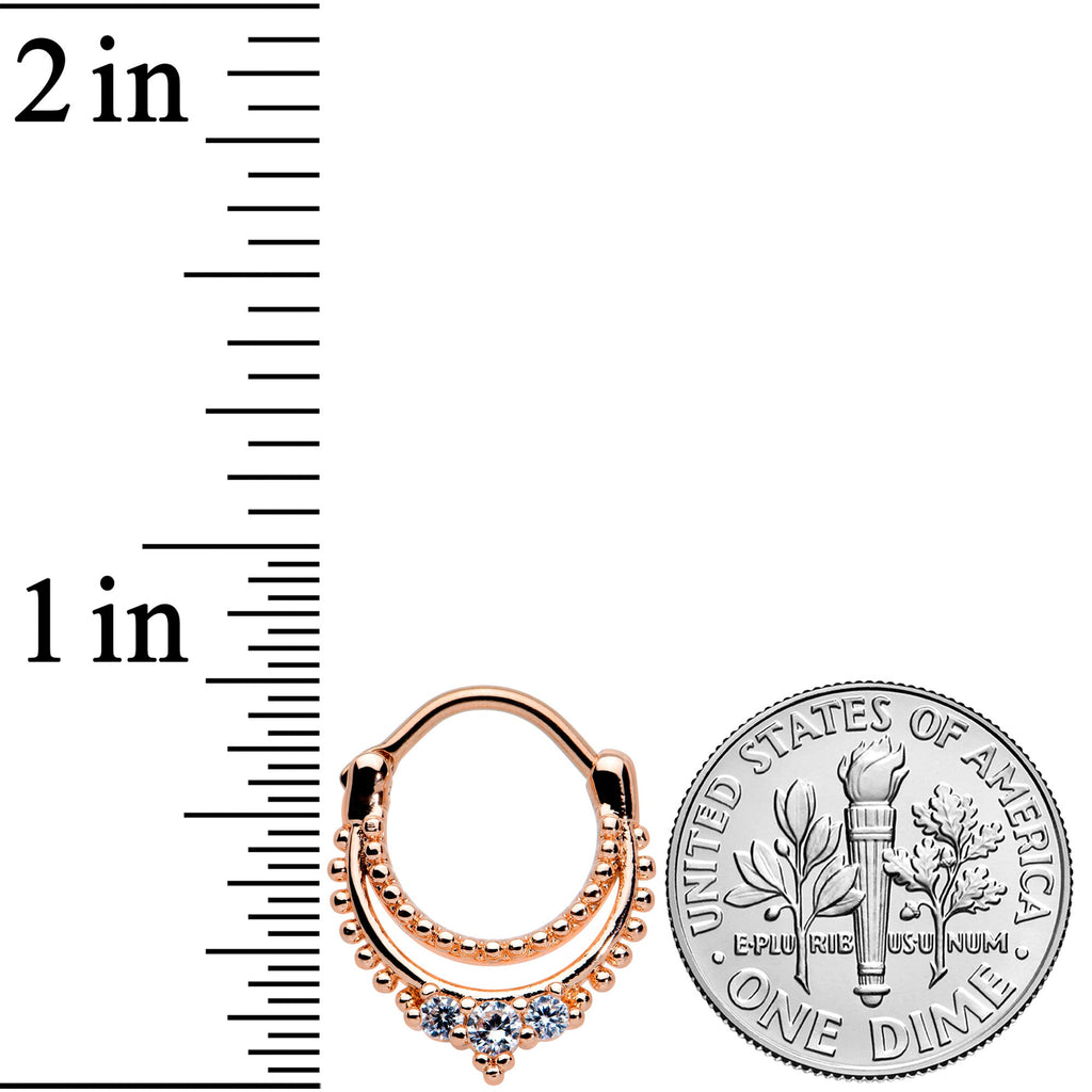 16G 3/8 Clear CZ Gem Rose Gold Tone Double Luxe Cartilage Clicker