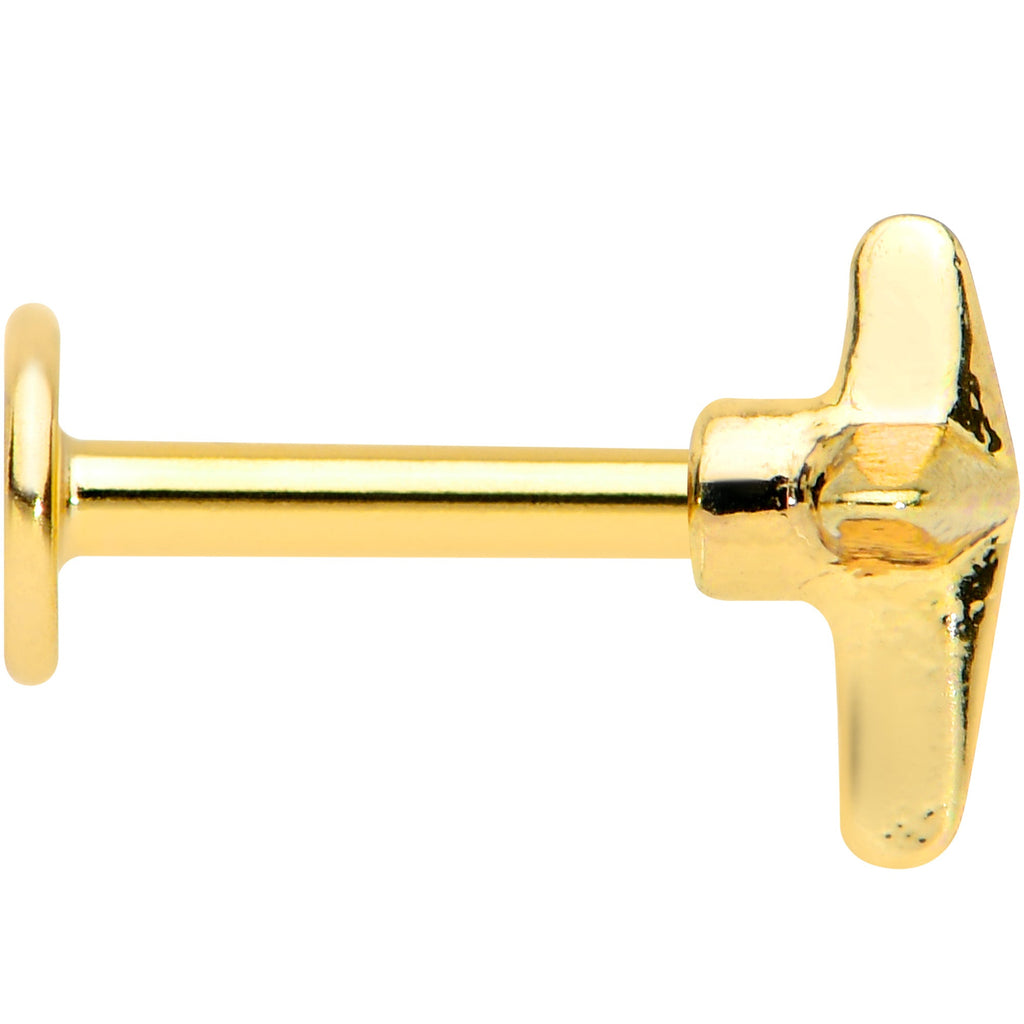 16G 1/4 Gold Tone Simple Cross Labret Monroe Tragus
