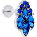16G 1/4 Blue CZ Gem Fountain Labret Monroe Tragus