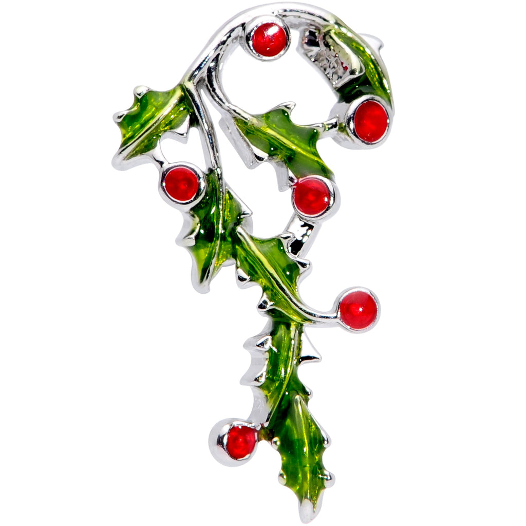 16G 1/4 Pink CZ Gem Candy Cane Holly Christmas Cartilage Tragus