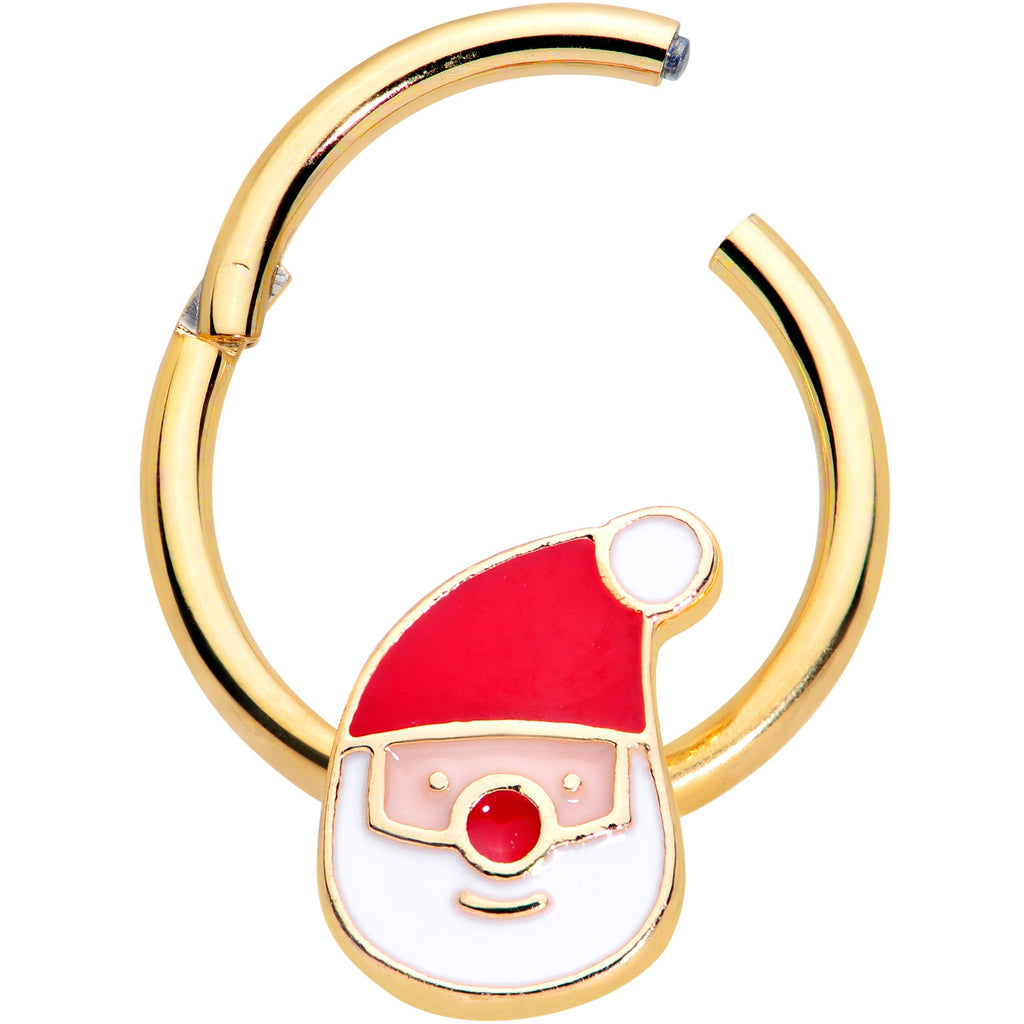 16G 3/8 Gold Tone Smiling Santa Christmas Hinged Segment Ring