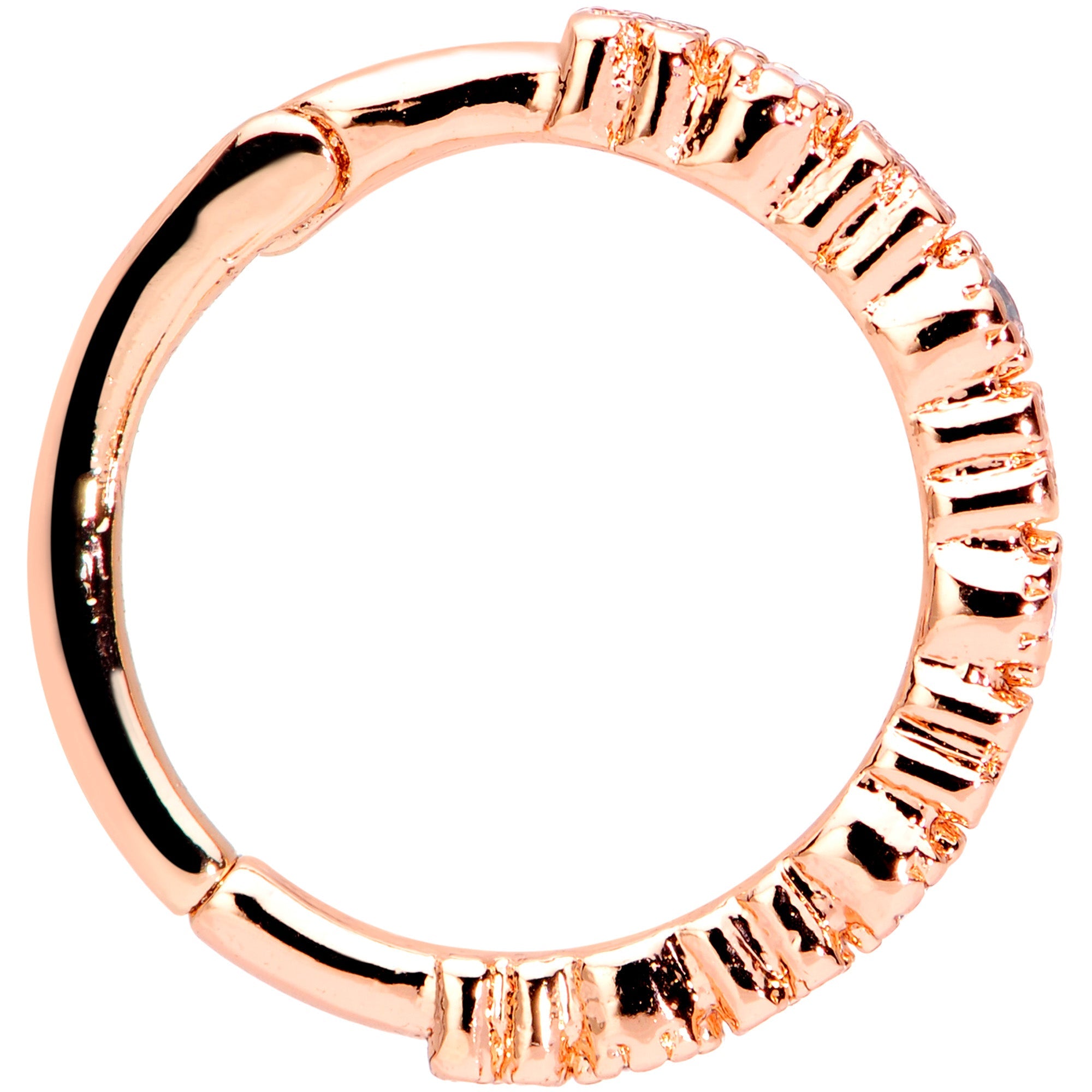 16G 3/8 Clear CZ Gem Rose Gold Tone Butterfly Hinged Segment Ring