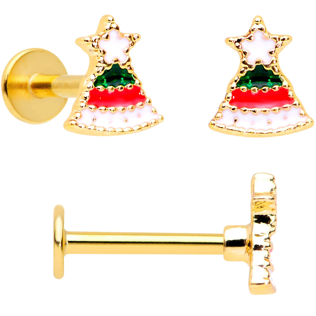 16G 5/16 Gold Tone Candy Cane Santa Tree Labret Tragus Set of 3