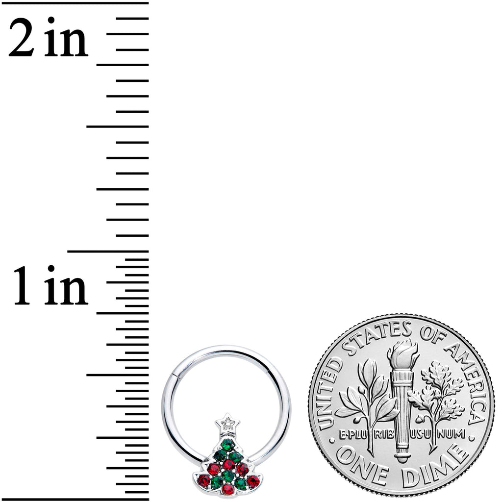 16G 3/8 Red Green Gem Starry Christmas Tree Hinged Segment Ring