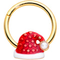 16G 3/8 Gold Tone Red Santa Hat Christmas Hinged Segment Ring