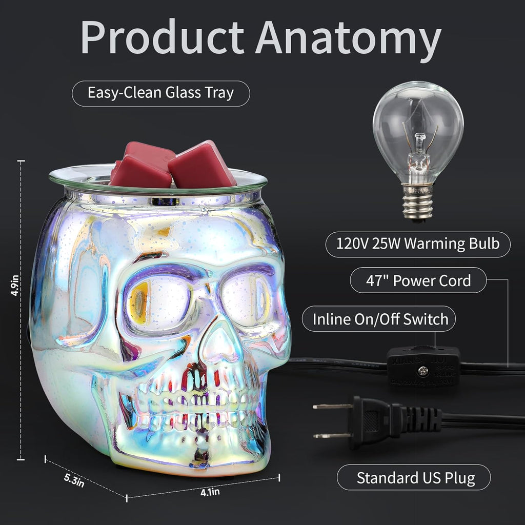 Skull Wax Melt Warmer Electric, Gothic Home Decor Night Light, Wax Burner for Scented Wax, Unique 3D Rainbow Skull Gifts