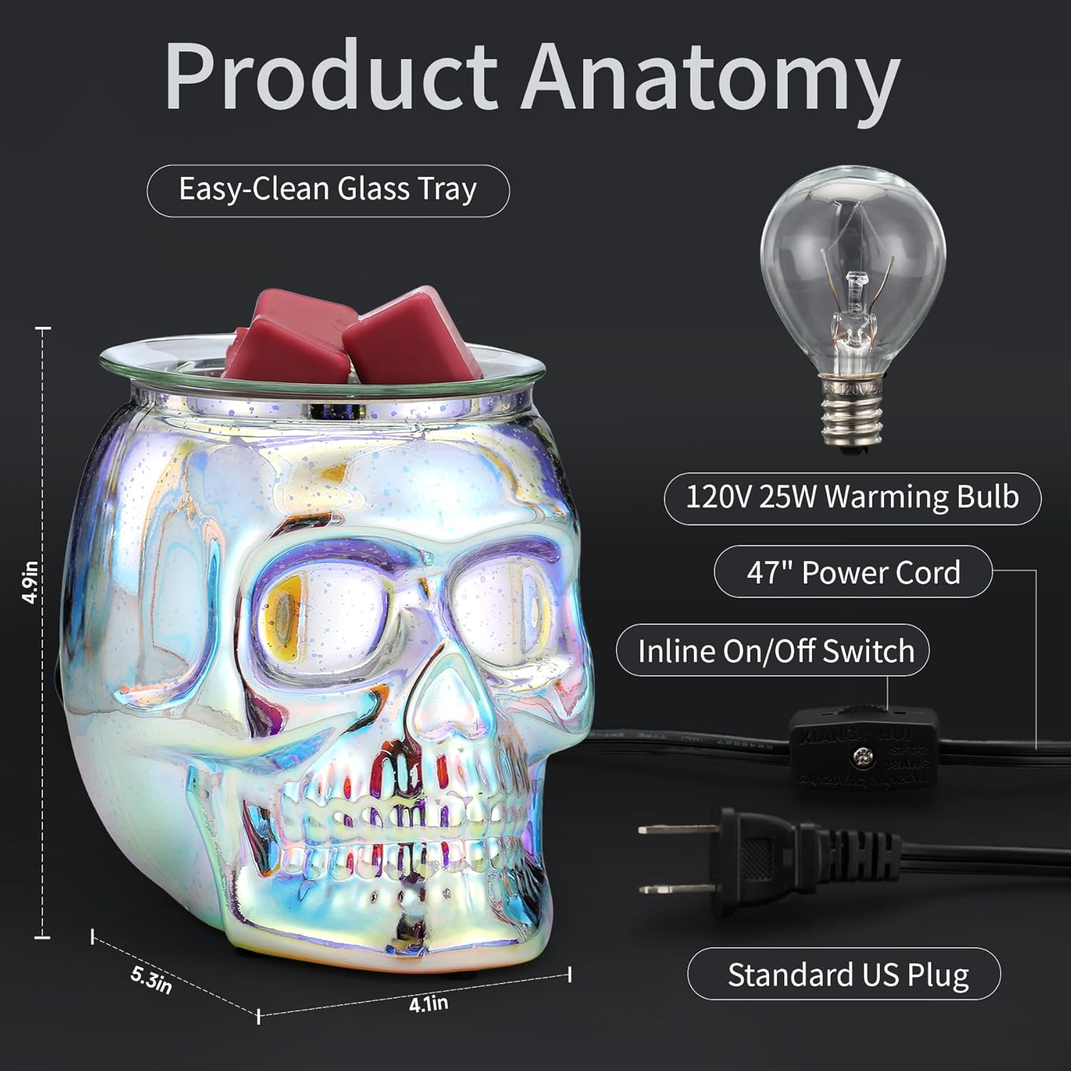 Skull Wax Melt Warmer Electric, Gothic Home Decor Night Light, Wax Burner for Scented Wax, Unique 3D Rainbow Skull Gifts
