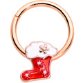 16G 3/8 Rose Gold Tone Red Christmas Stocking Hinged Segment Ring