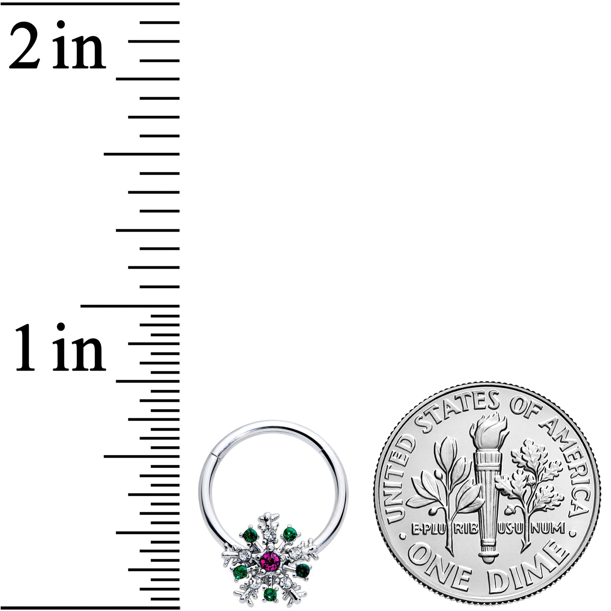 16G 3/8 Clear Green Pink Gem Snowflake Hinged Segment Ring
