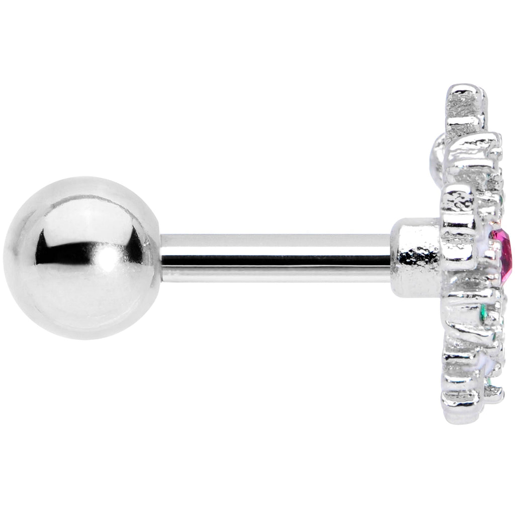16G 1/4 Clear Pink Green Gem Snowflake Cartilage Tragus Earring