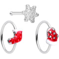 20G 5/16 Clear Gem Snowflake Stocking Nose Bone Hoop Set of 3