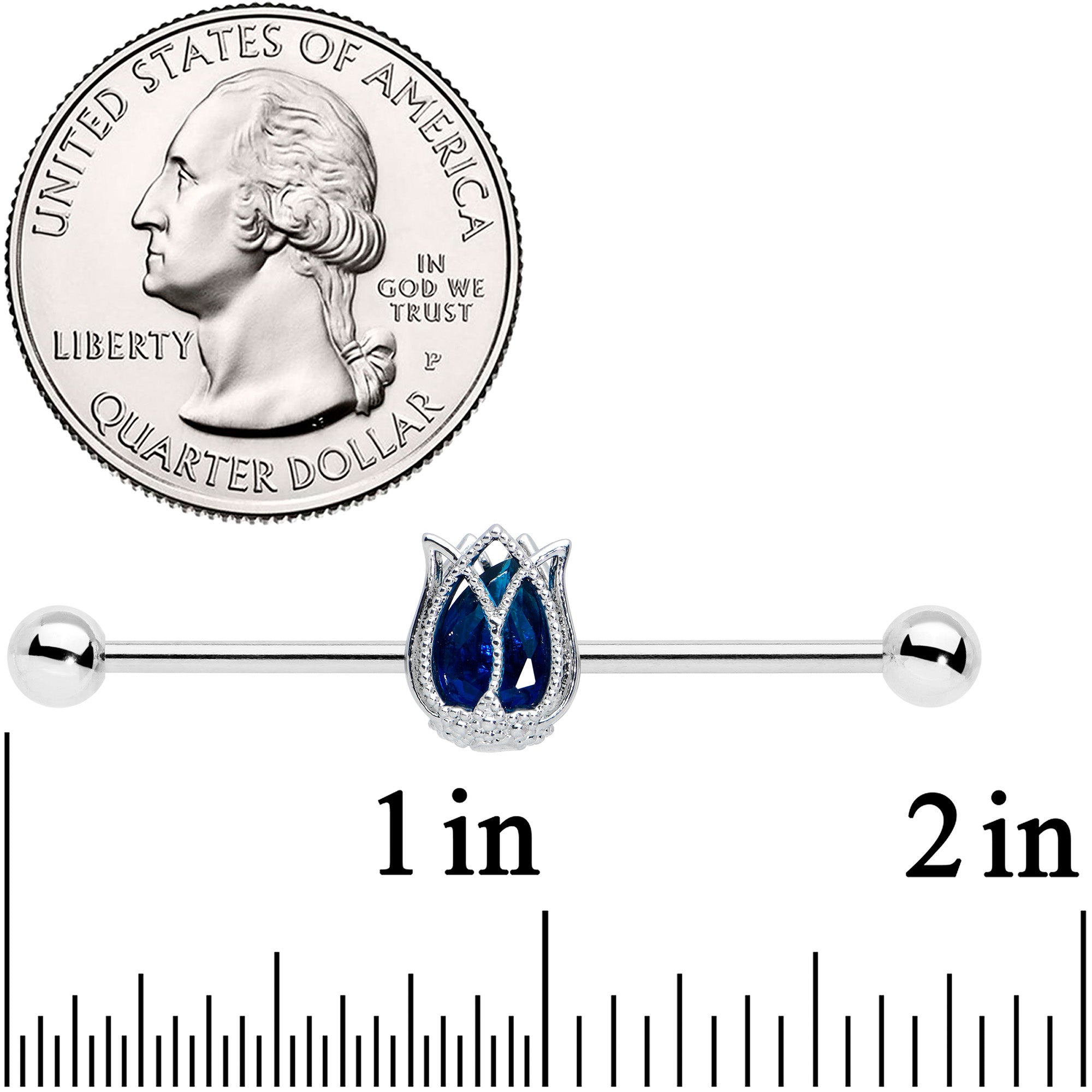 14G Blue Gem Tulip Flower Industrial Barbell 38mm