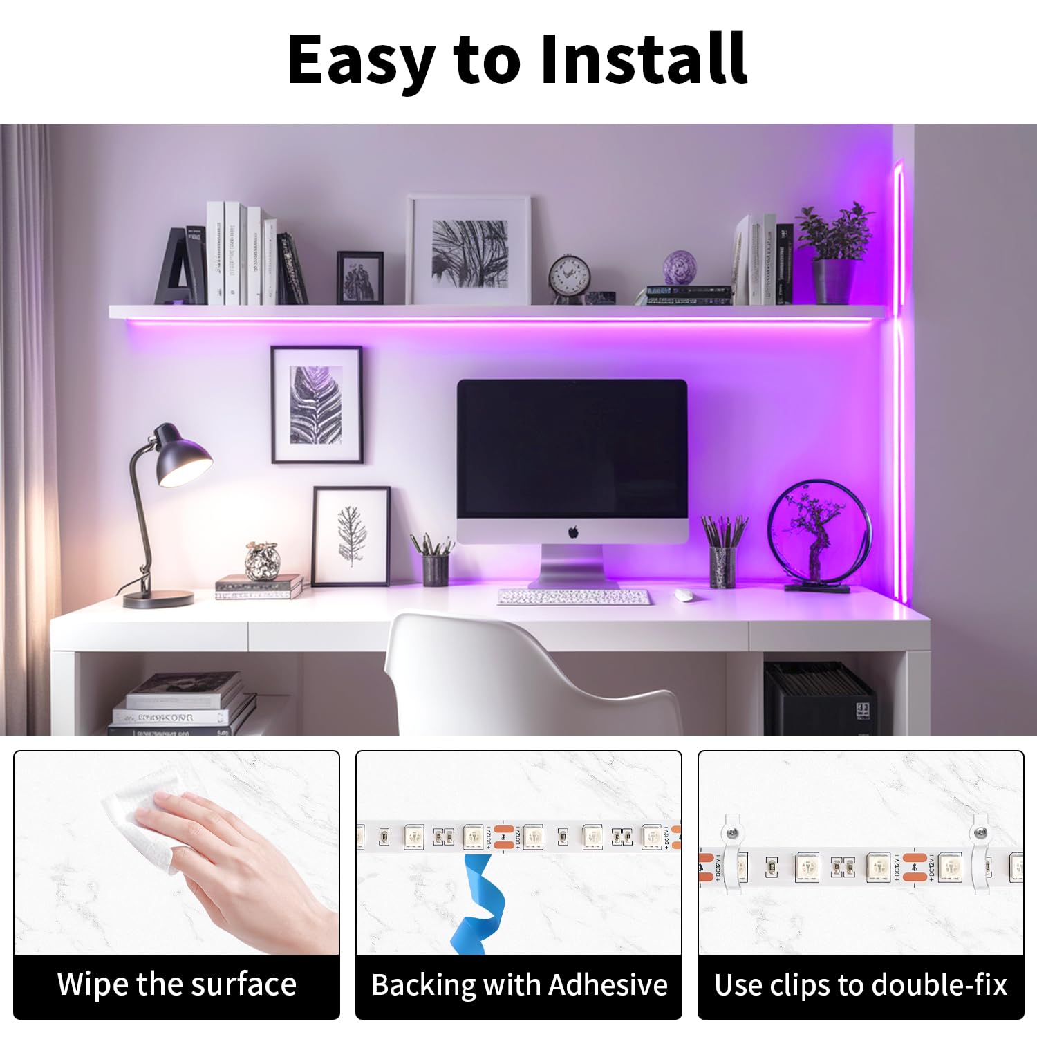 Pink Led Strip Lights, 12V Led Light For Bedroom With 300 Led Cuttable Tape Ligh