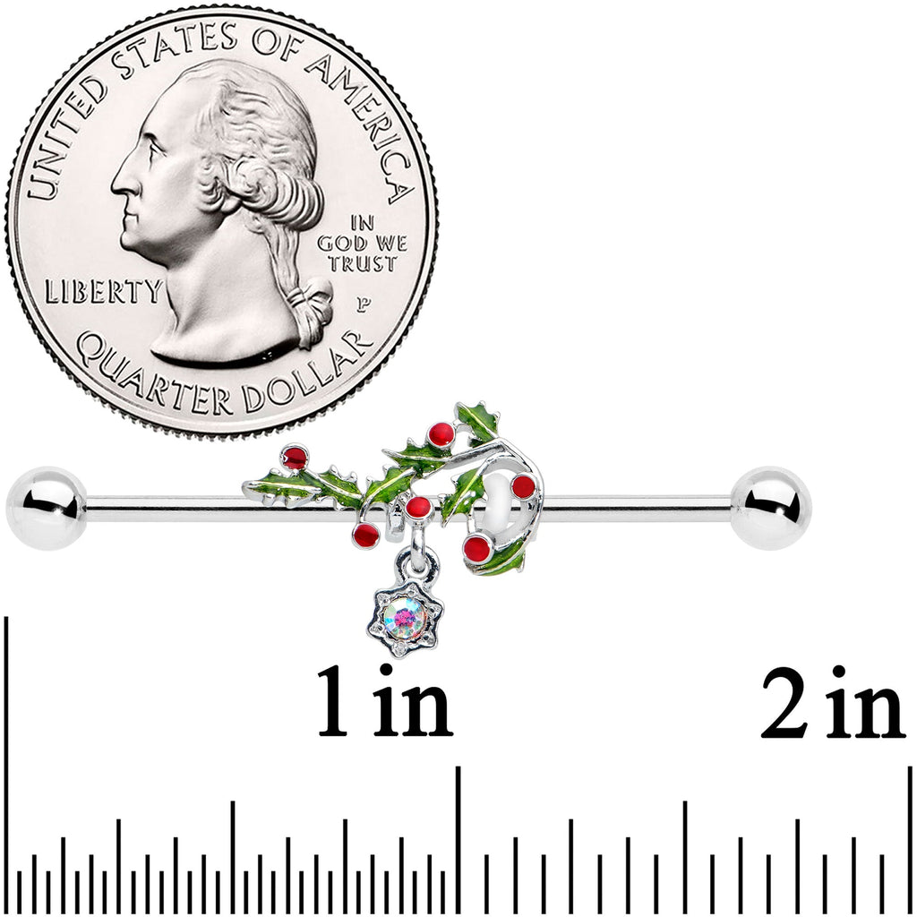 14G Aurora Gem Candy Cane Holly Christmas Industrial Barbell 38mm