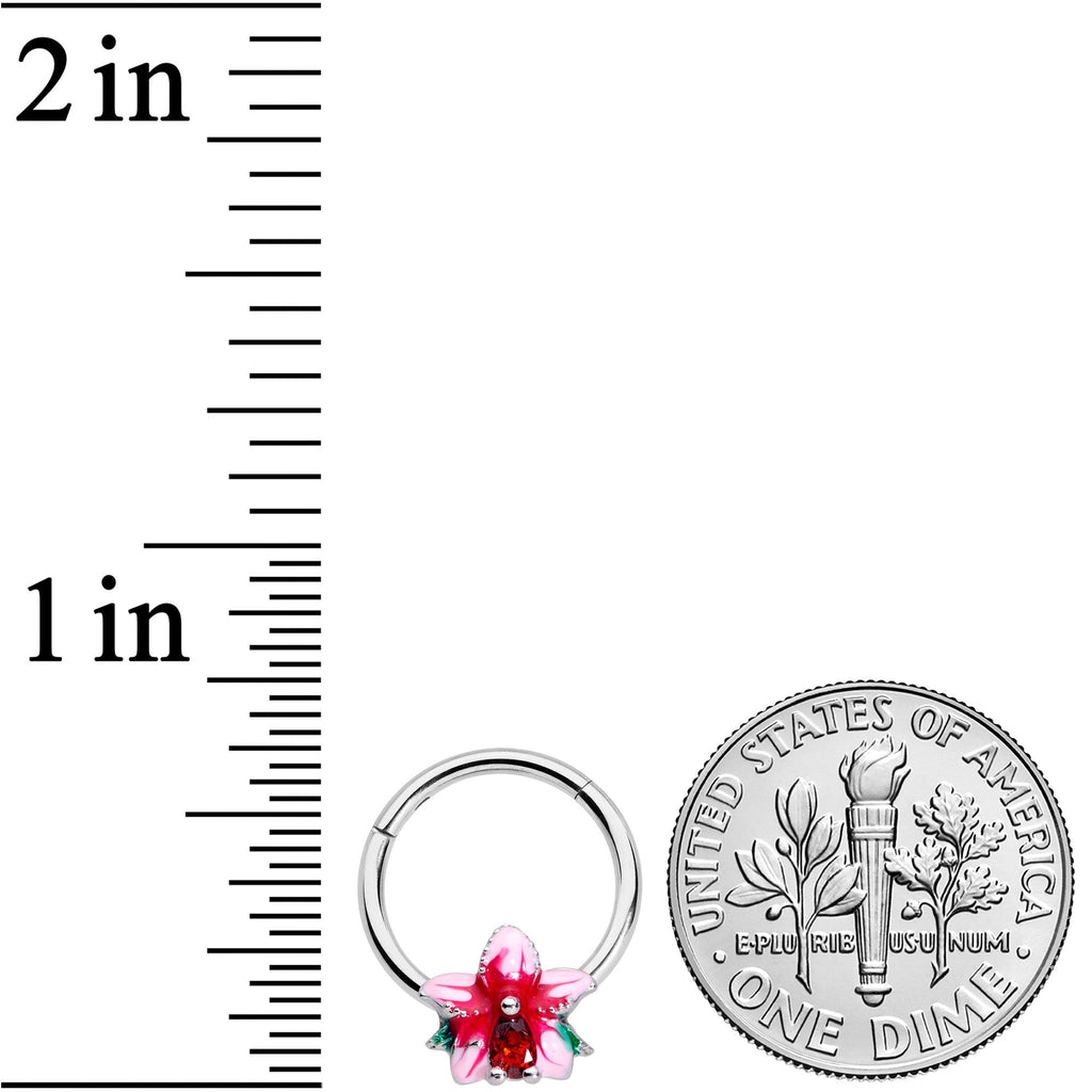 16G 3/8 Red Gem Exotic Flower Hinged Segment Ring