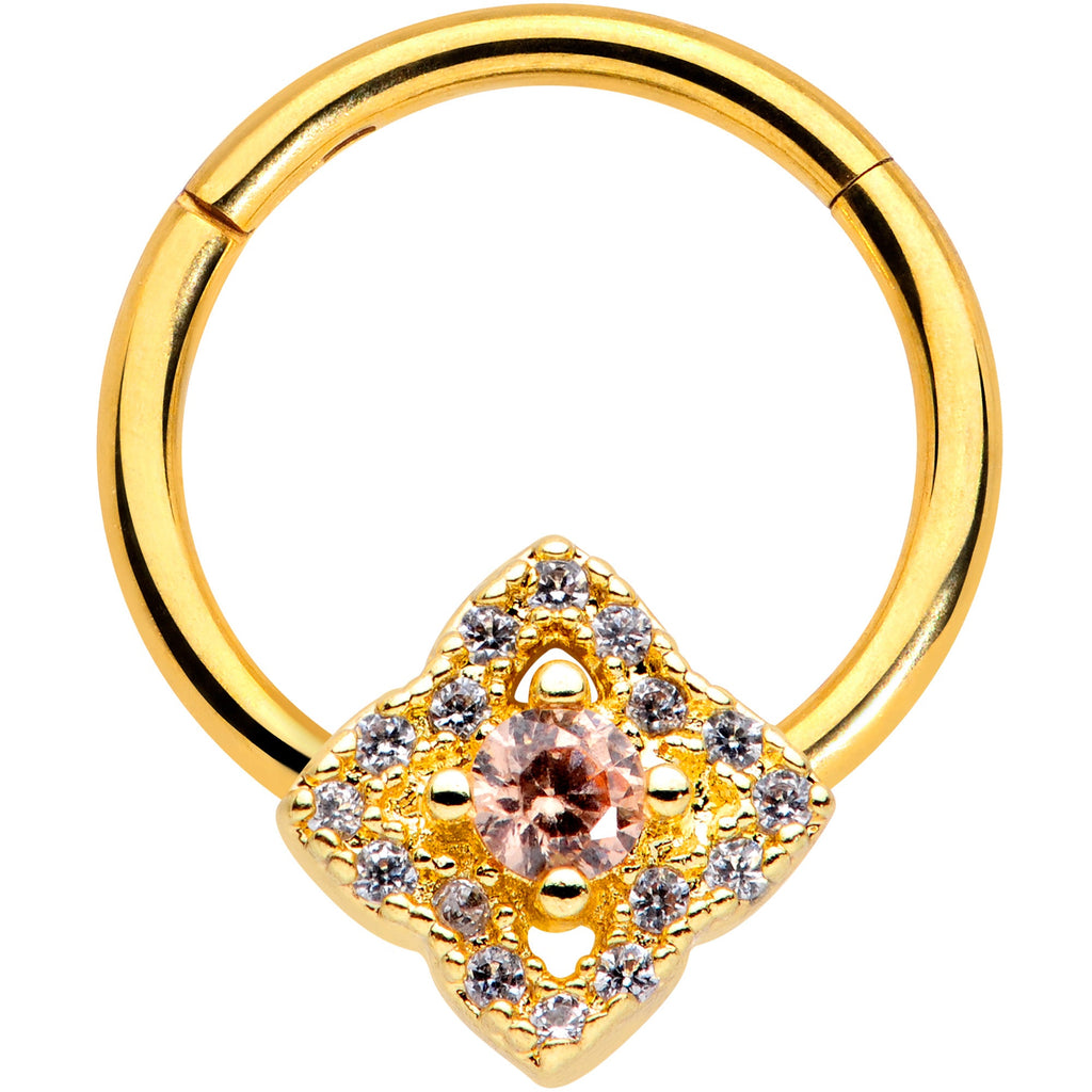 16G 3/8 Clear CZ Gem Gold Tone Rhombus Royale Hinged Segment Ring