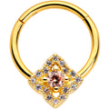 16G 3/8 Clear CZ Gem Gold Tone Rhombus Royale Hinged Segment Ring