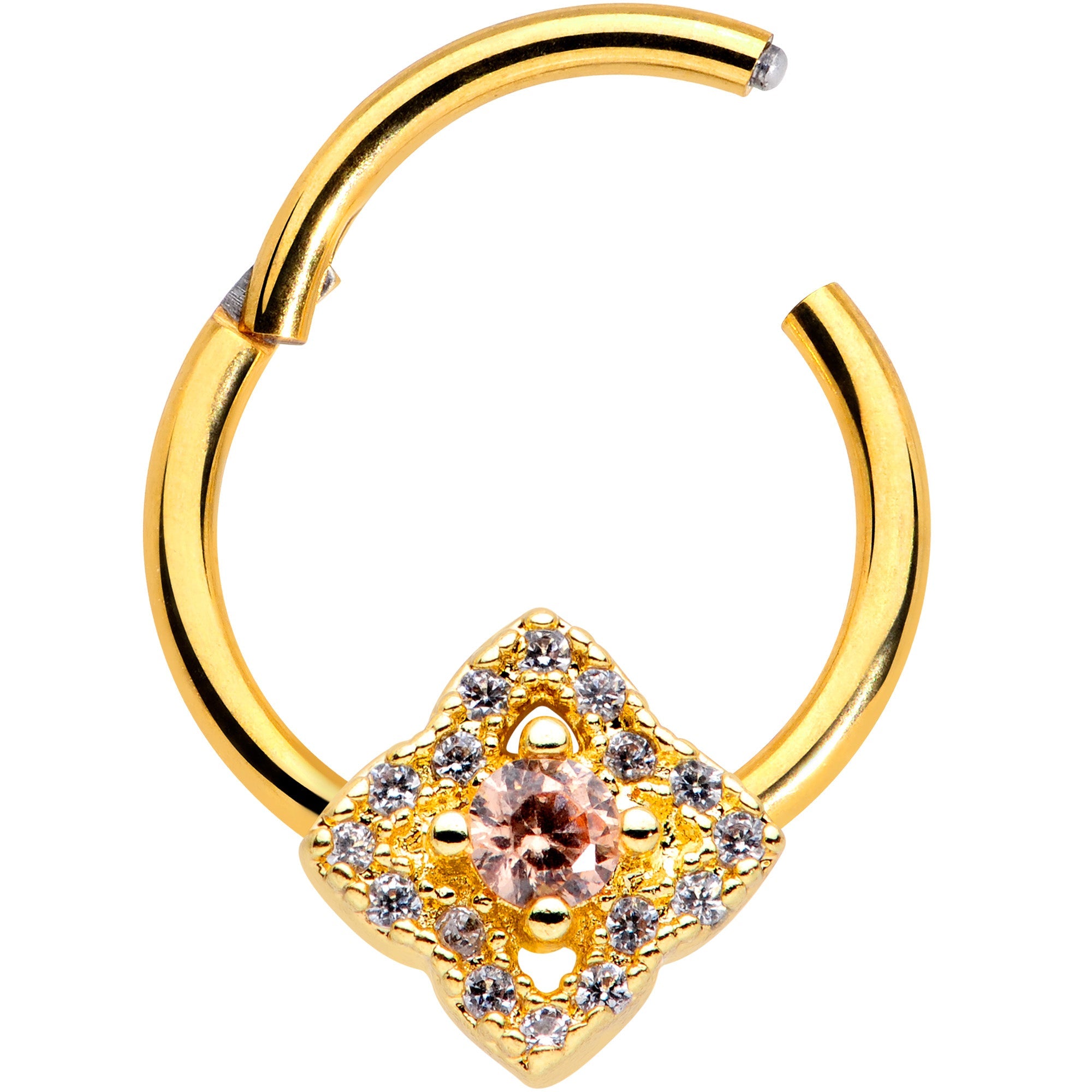 16G 3/8 Clear CZ Gem Gold Tone Rhombus Royale Hinged Segment Ring