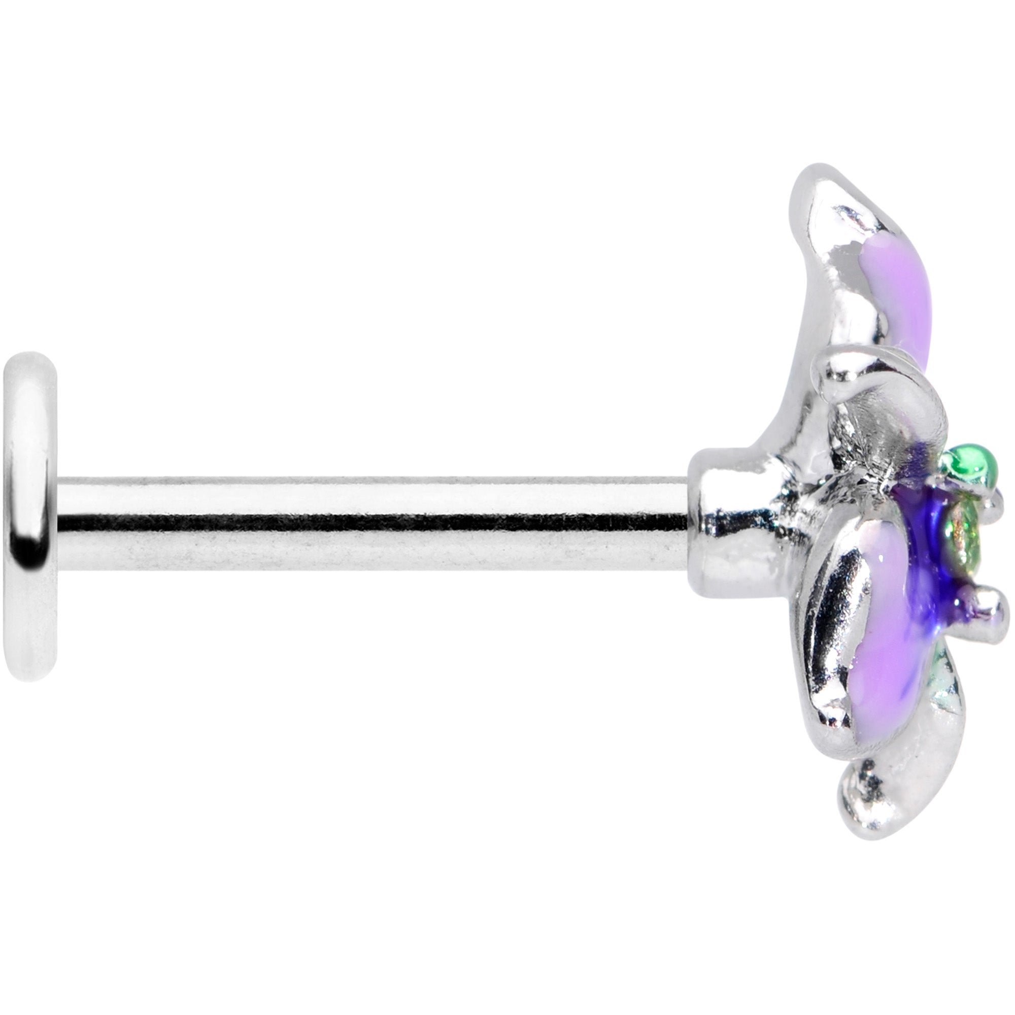 16G 5/16 Clear Gem Exotic Purple Flower Labret Monroe Tragus