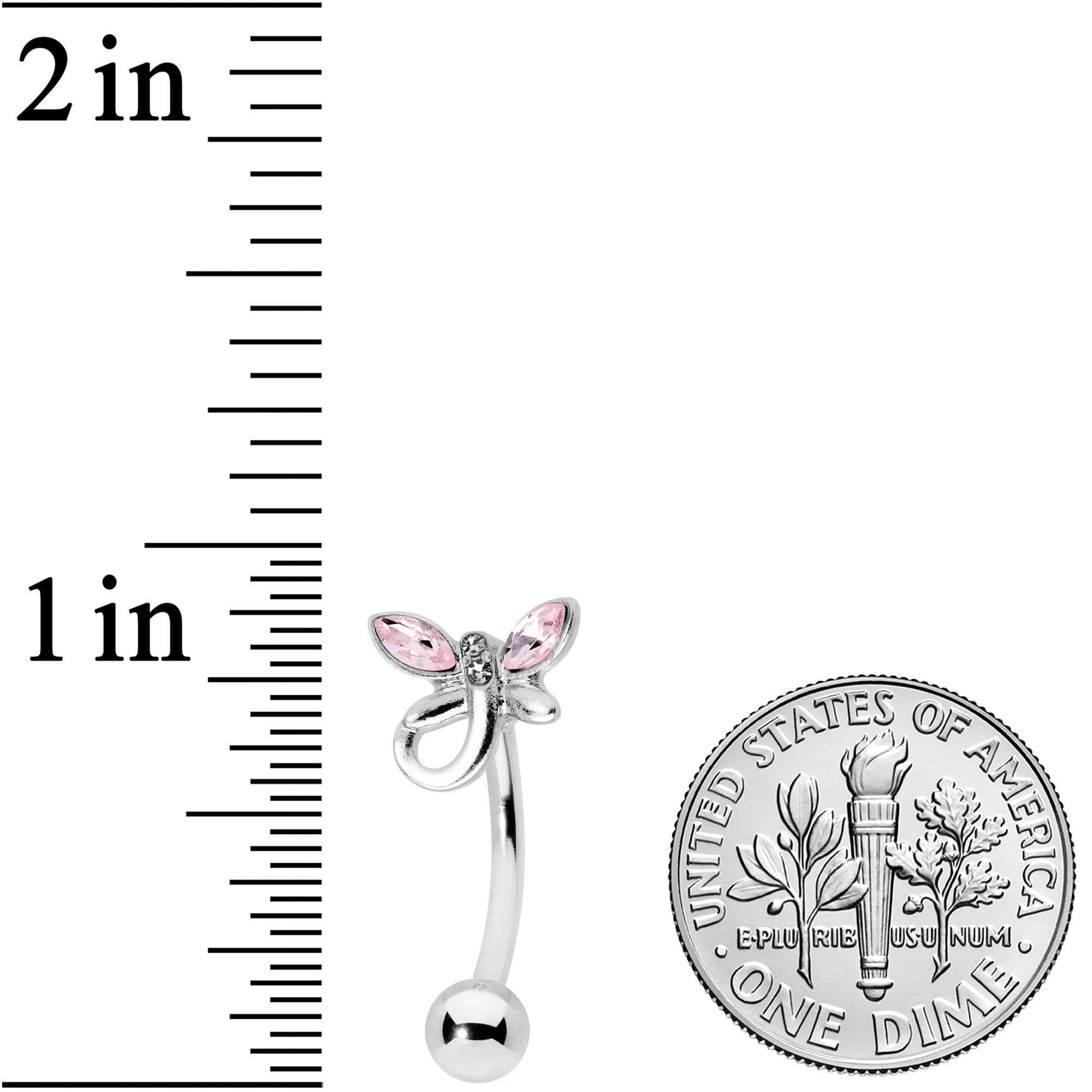 Pink Clear Gem Loop Butterfly Top Mount Belly Ring