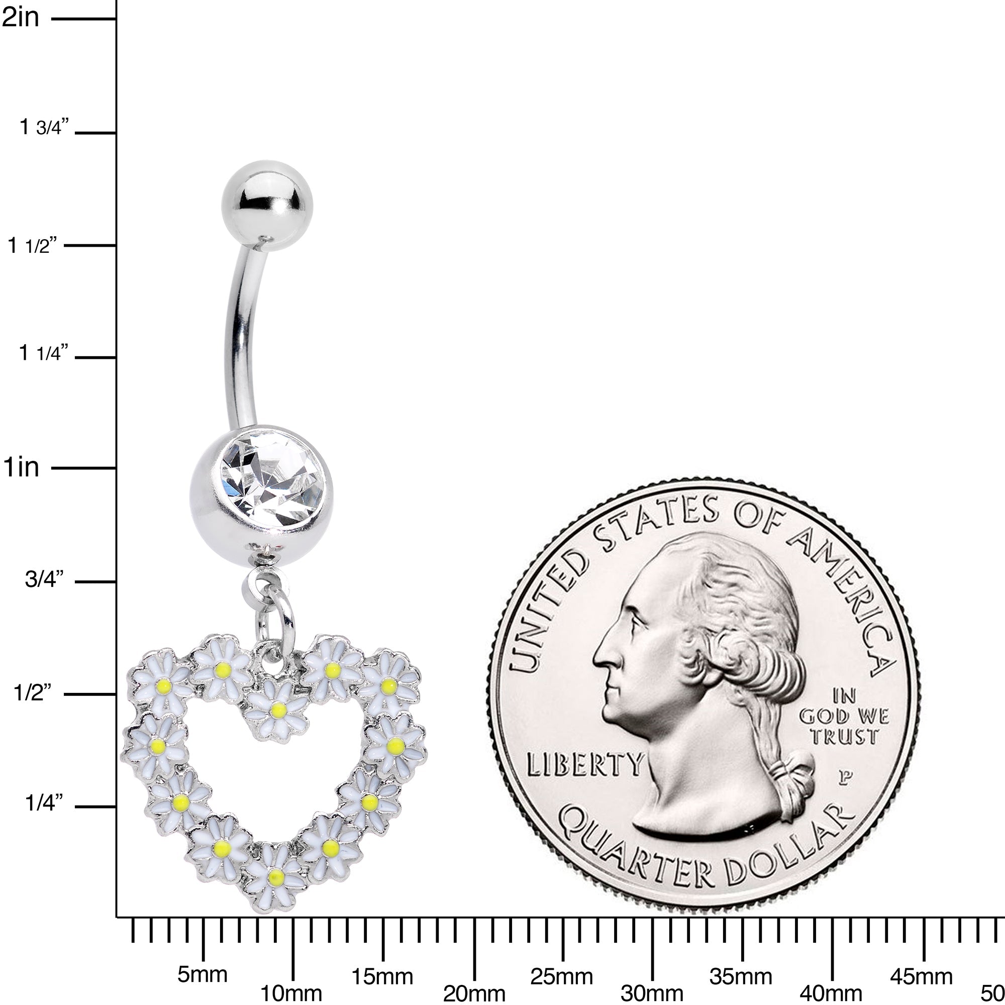 Clear Gem Daisy Flower Heart Valentines Dangle Belly Ring