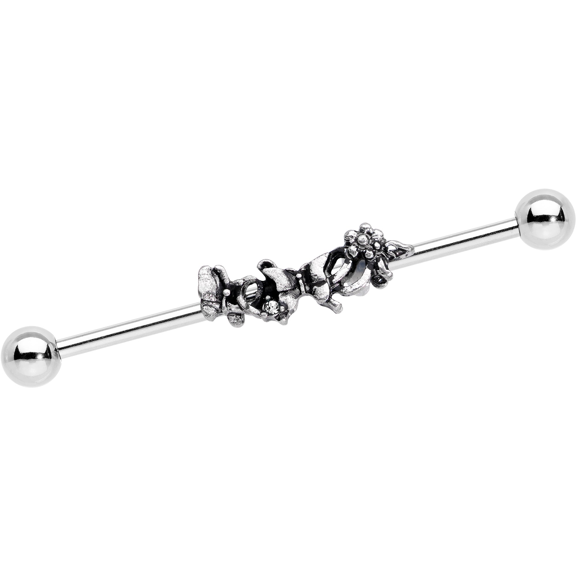 14G Clear Gem Butterfly Array Flower Industrial Barbell 38mm