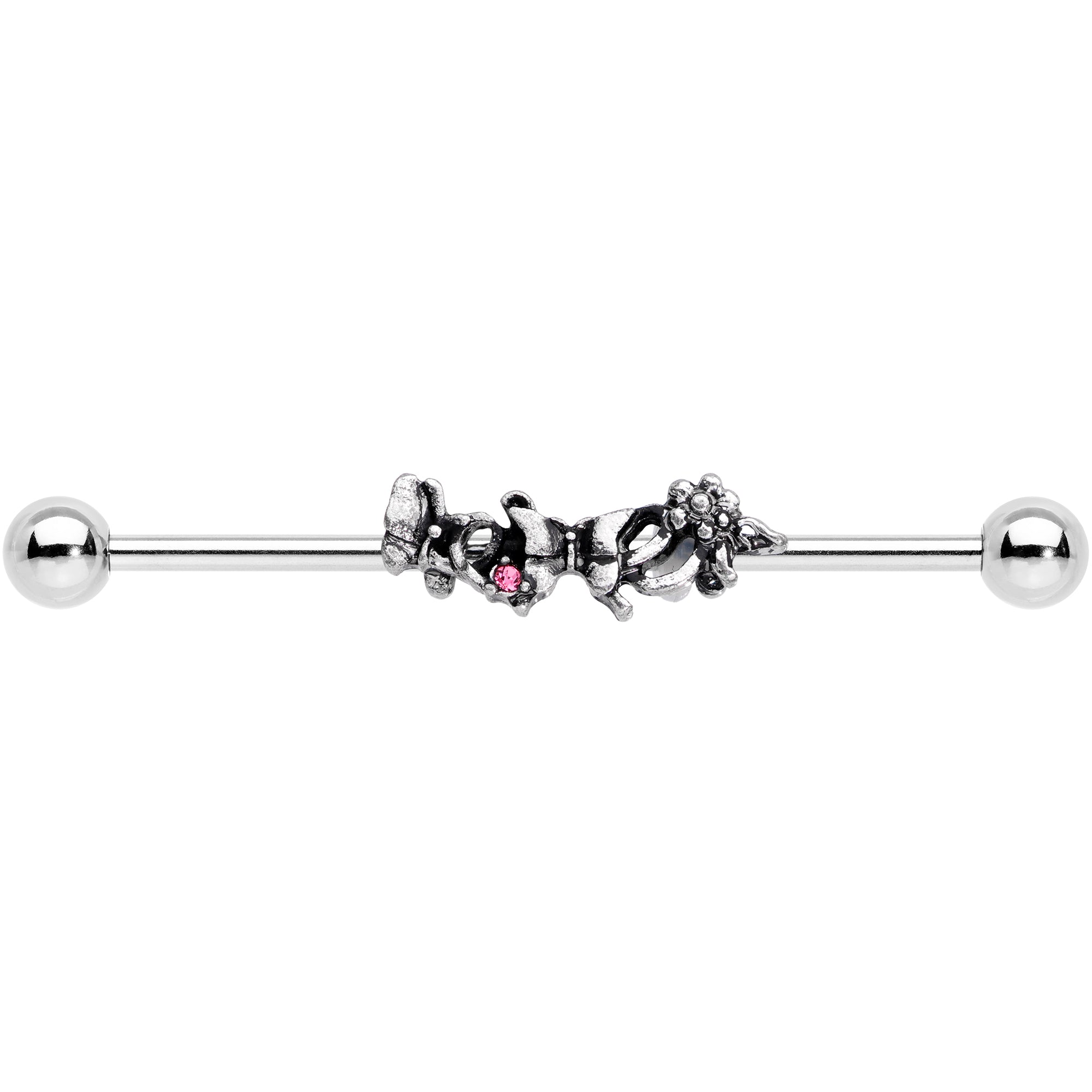 14G Pink Gem Butterfly Array Flower Industrial Barbell 38mm