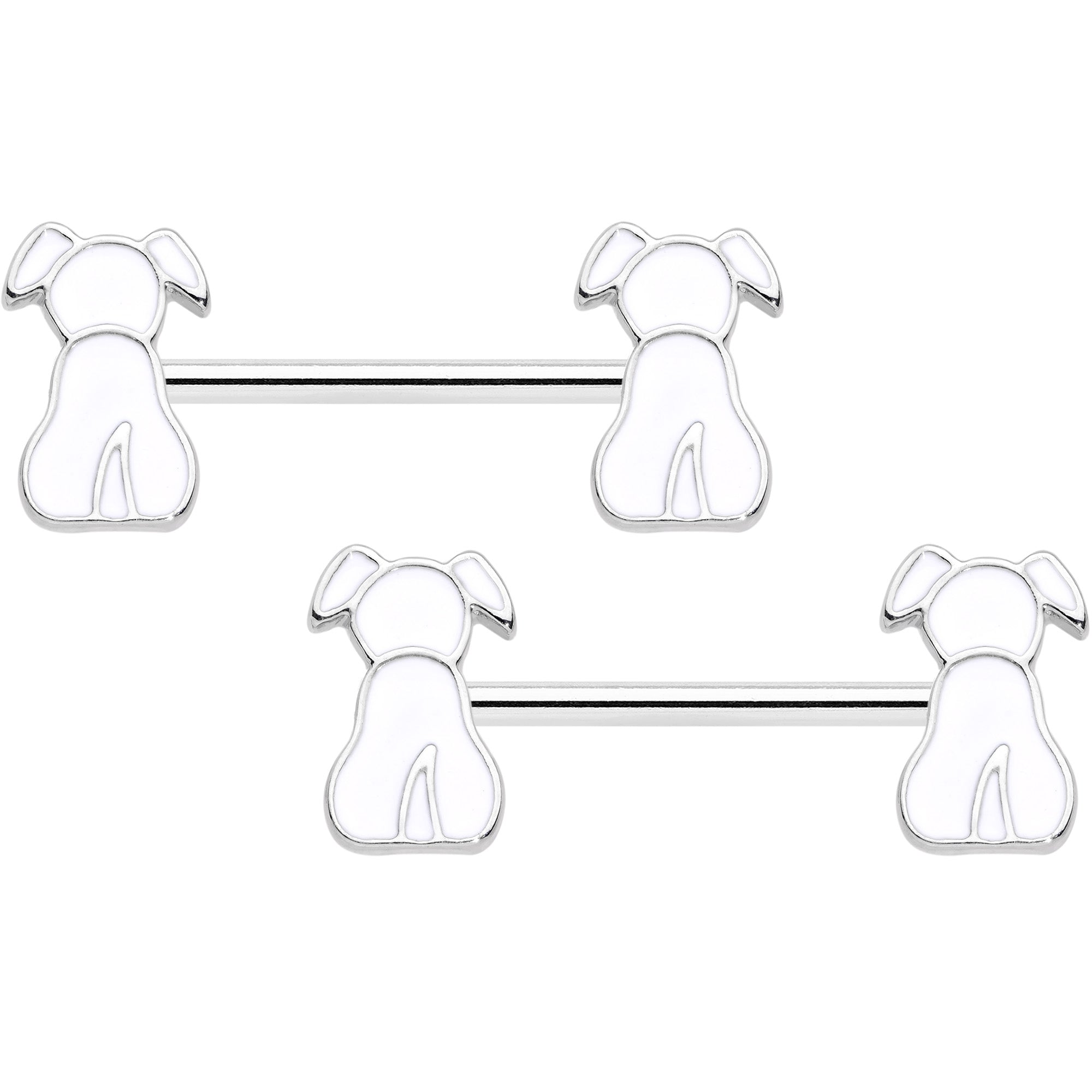 14G 9/16 White Sitting Dog Barbell Nipple Ring Set
