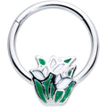 16G 3/8 Springtime White Tulip Flowers Hinged Segment Ring