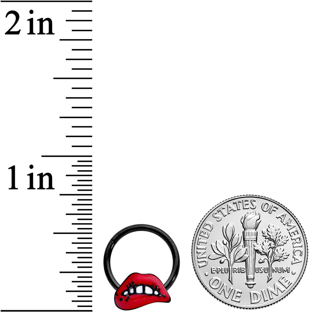 16G 3/8 Black Red Sneering Lips Bite Lips Hinged Segment Ring