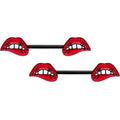 14G 9/16 Black Red Sneering Bite Lips Barbell Nipple Ring Set