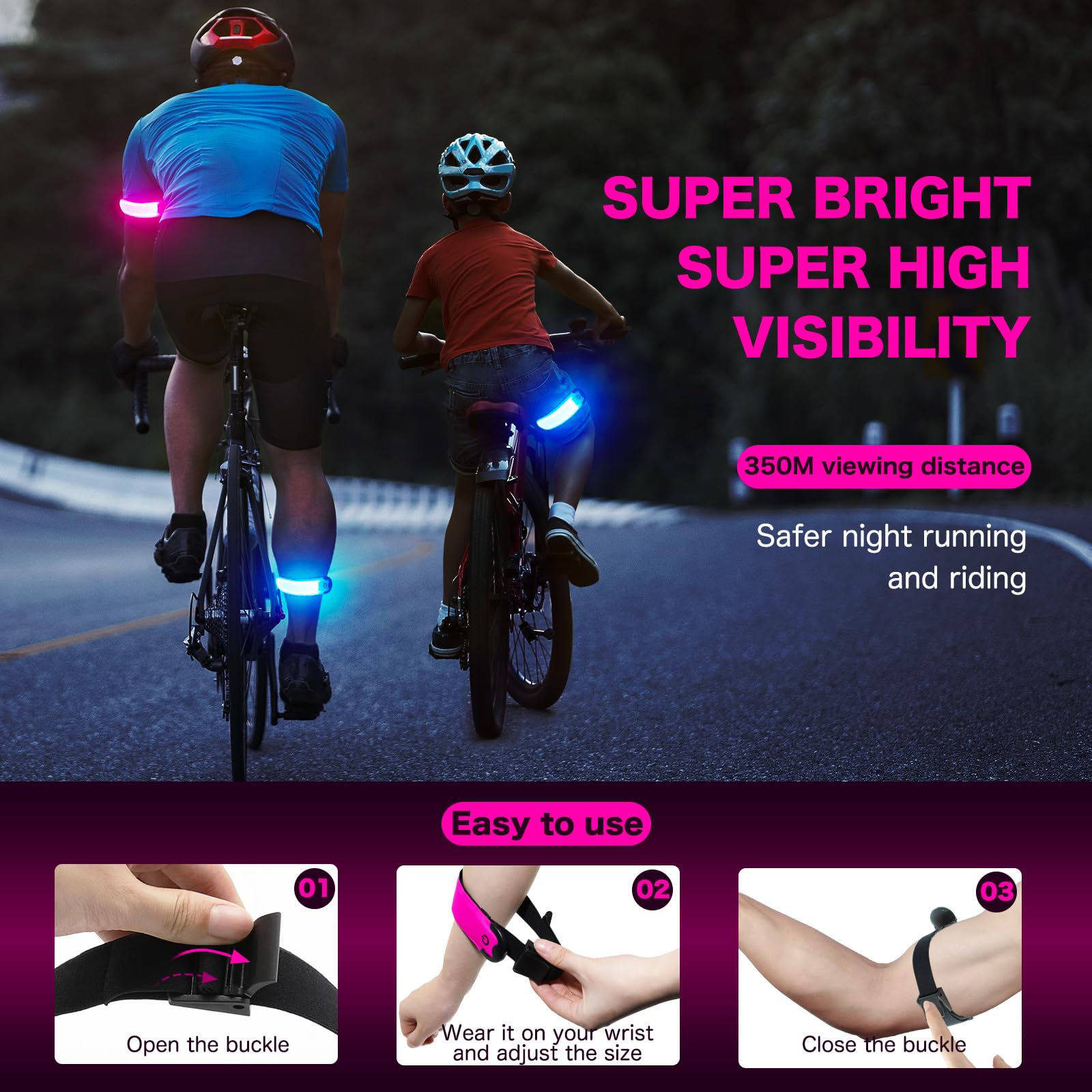 Armband Running Usb Rechargeable(2 Pack), High Visibility Wristband For Runners,