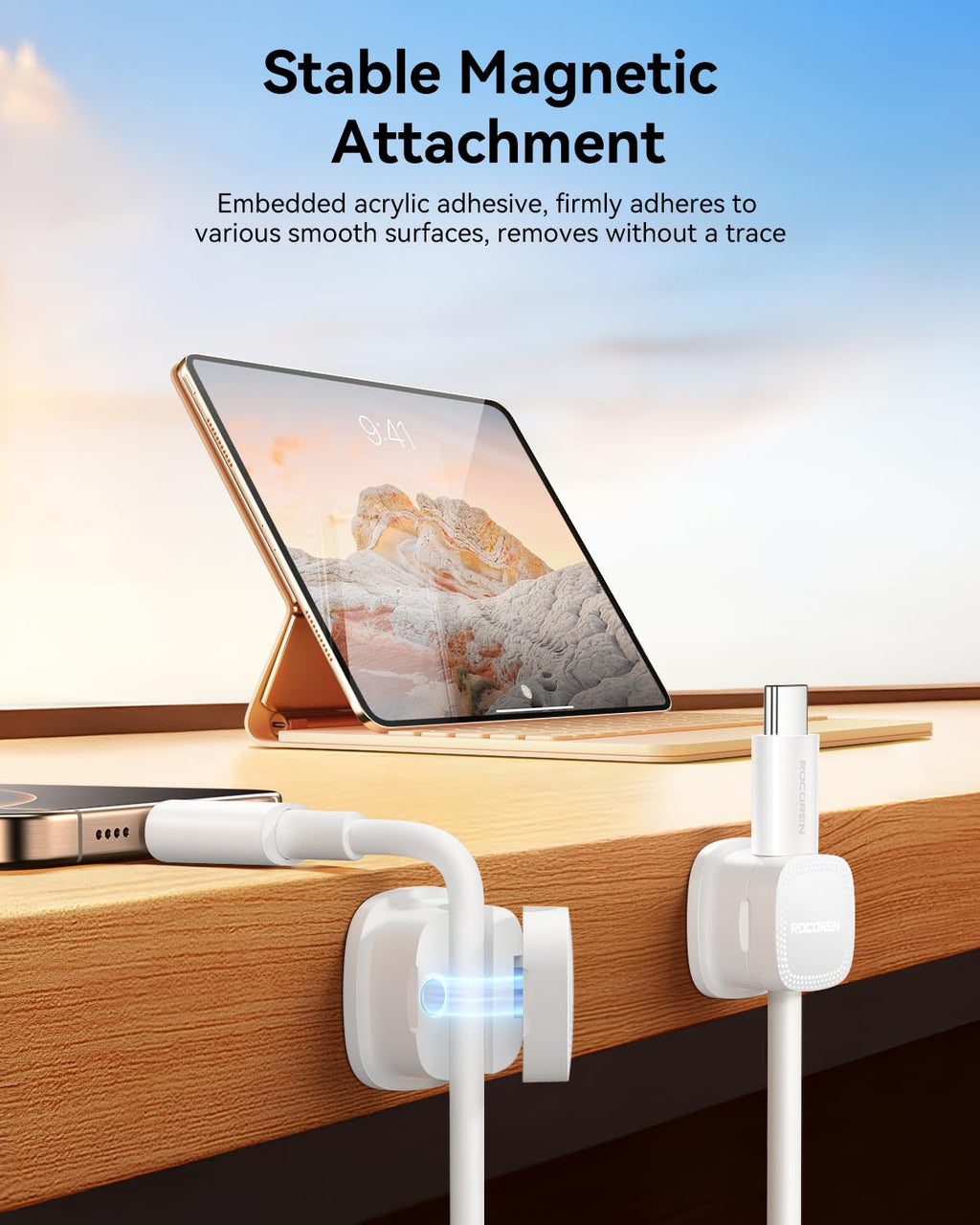 Cable Clips, Rocoren Smooth Adjustable Adhesive Cord Organizer, Desk Cable Manag