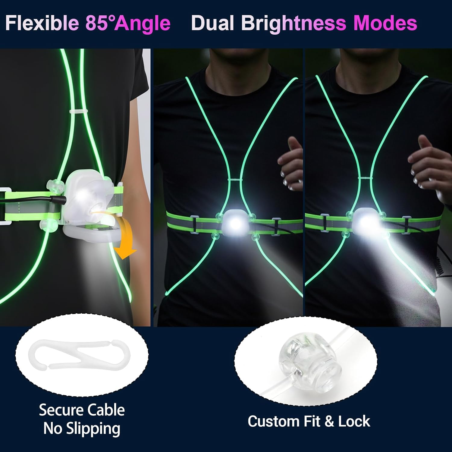 Reflective Running Vest:Rechargeable LED Running Gear with 3 Modes & 7 Colors, Adjustable Running Lights for Runners, Reflective Safety Vest for Night Running, Cycling, Walking,Hiking