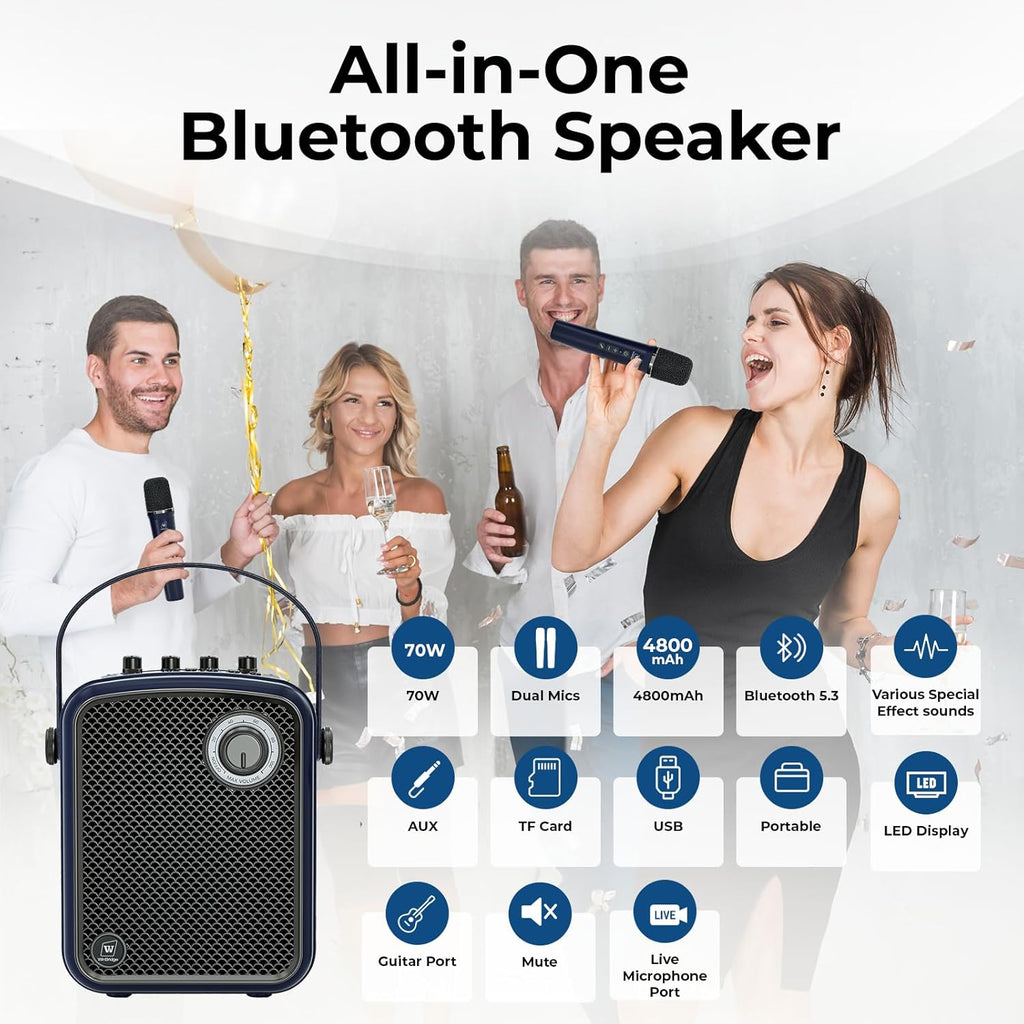 Wireless Voice Amplifier with 2 Wireless Microphones,Microphones and Speaker Set,Teacher Microphones for Singing,Karaoke Machine for TV,Portable PA System for Events Supports TF/USB/AUX S100 Pro