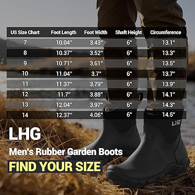 LHG Men's 6'' Ankle Garden Boots Rubber Rain Boots Waterproof Insulated Neoprene Mud Boot for Outdoor Farming Lawn Chore Yard Hunting