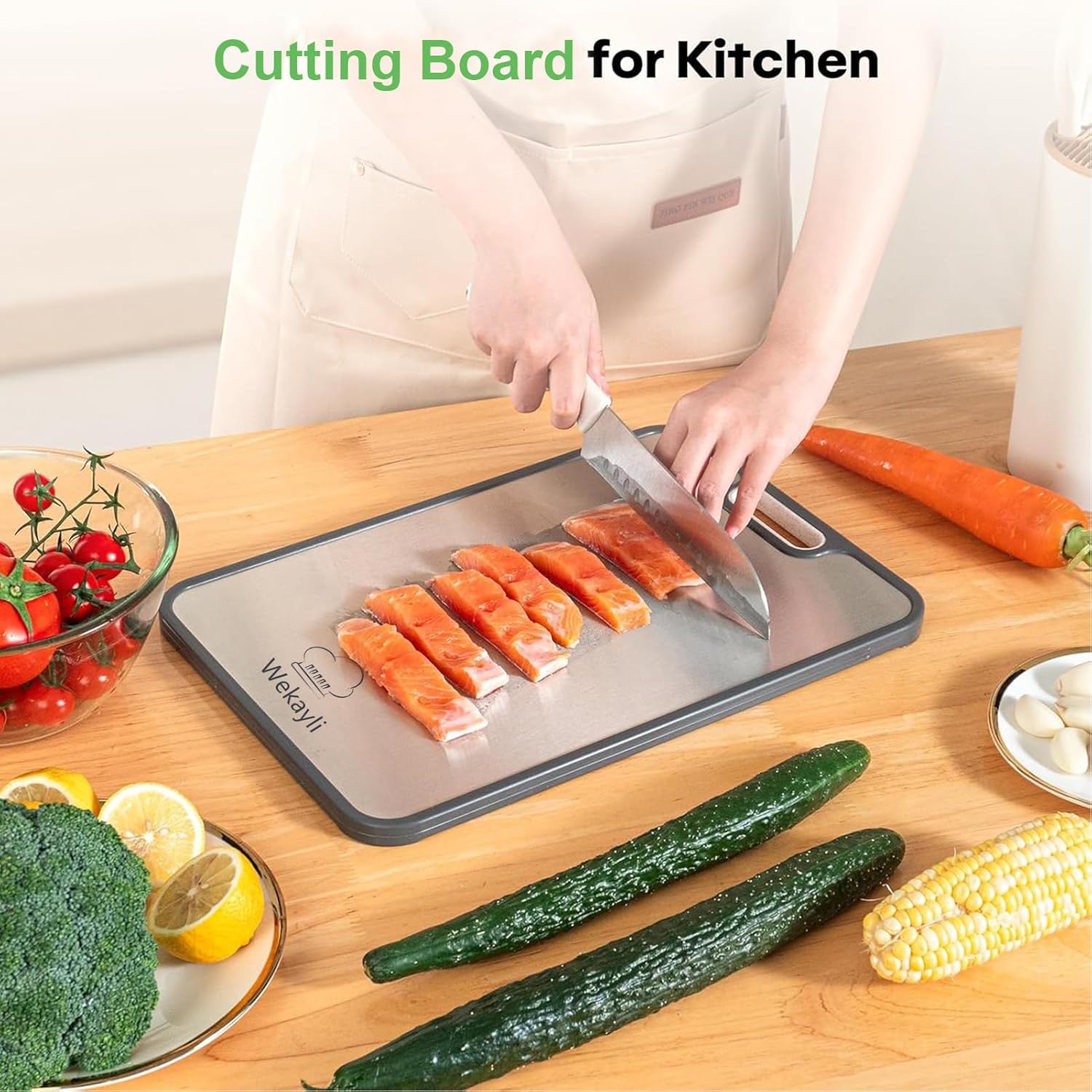 Stainless Steel Cutting Boards for Kitchen, Non Toxic 2-in-1 Cutting Board Double Sided, Food Grade Chopping Boards for Fresh Meat Vegetable, Easy to Clean,15”×10