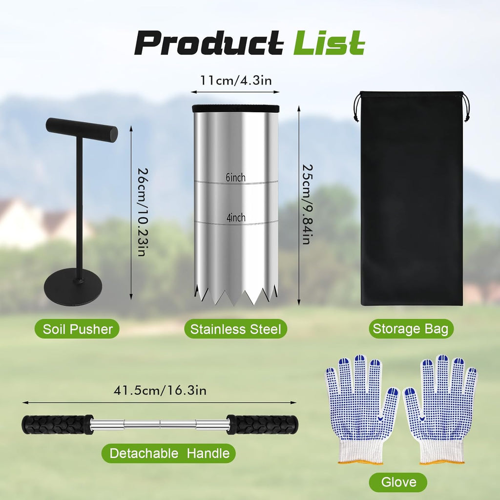 Portable Golf Hole Cutter 4" & 6" Golf Cup Digger, USGA-Standard Detachable Handle Stainless Steel Hole Digger for Backyard, Garden & Outdoor Golf Putting