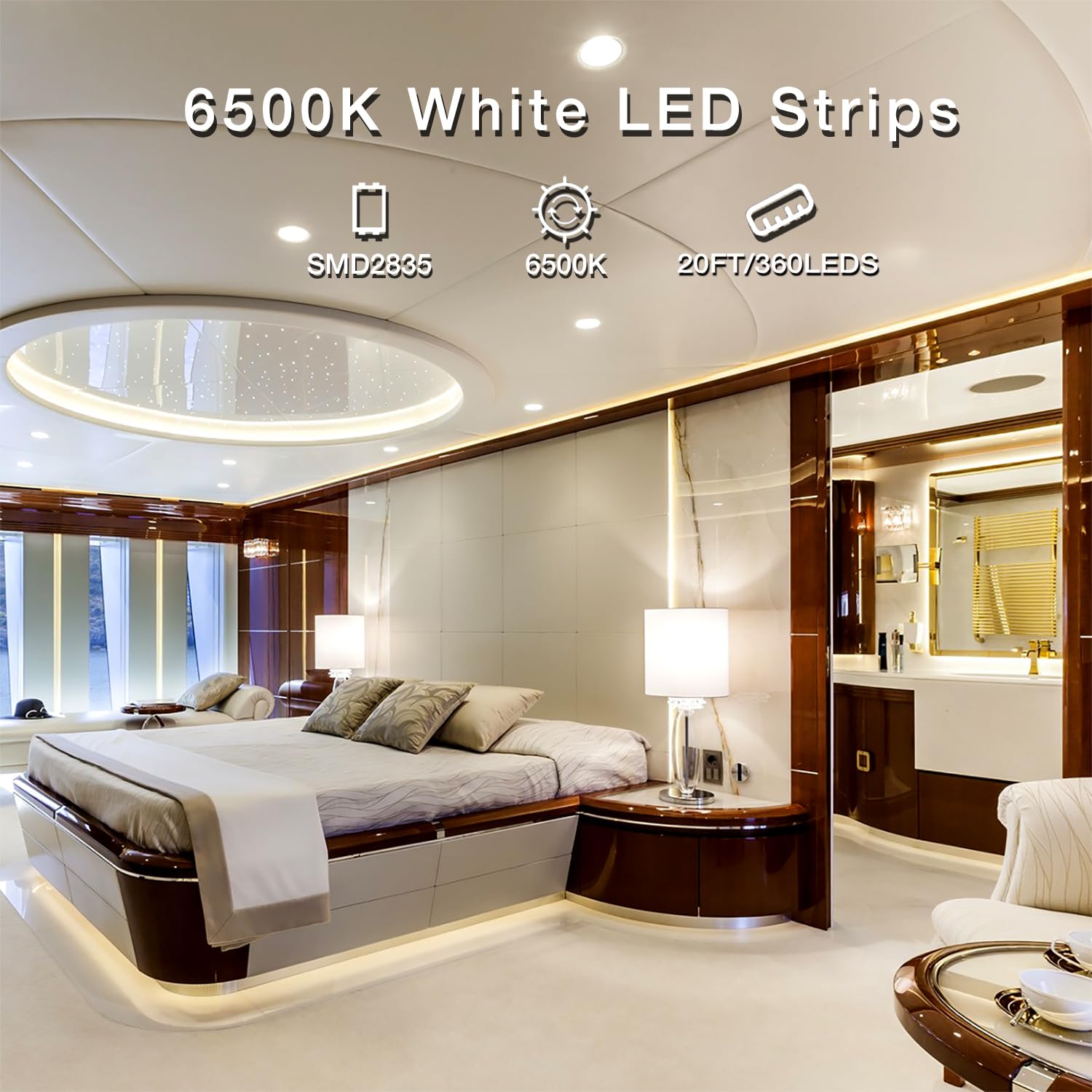 Led Strip Light, 20 Ft Dimmable Bright Rope Lighting, 6500K 24V Strips, 360 Leds
