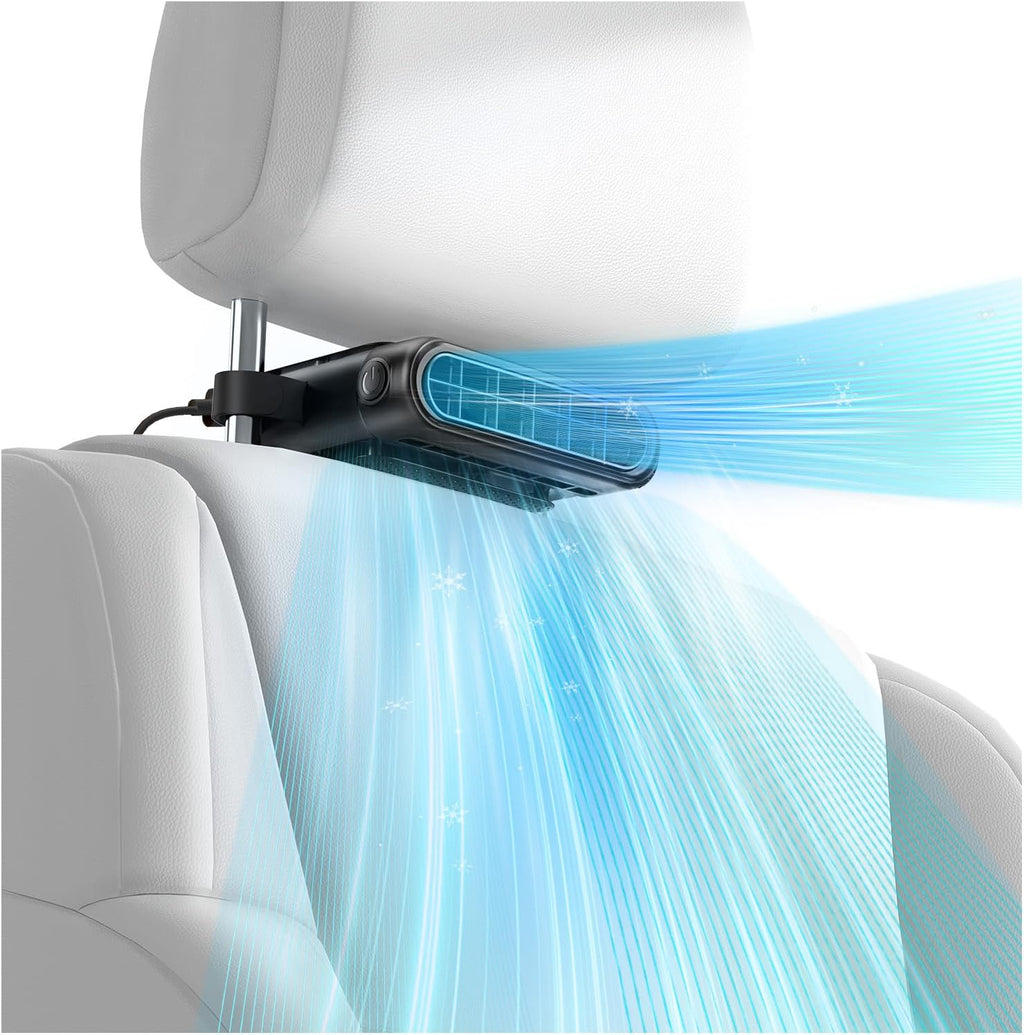 Car Seat Fan for Back Seat with Dual Airflow for Back Cooling & Baby Rear Facing, Backseat Fan for Infants, Kids, Pets & Rear Passengers, USB Powered Headrest Fan with 3 Speeds, Fits SUV Sedan Trucks