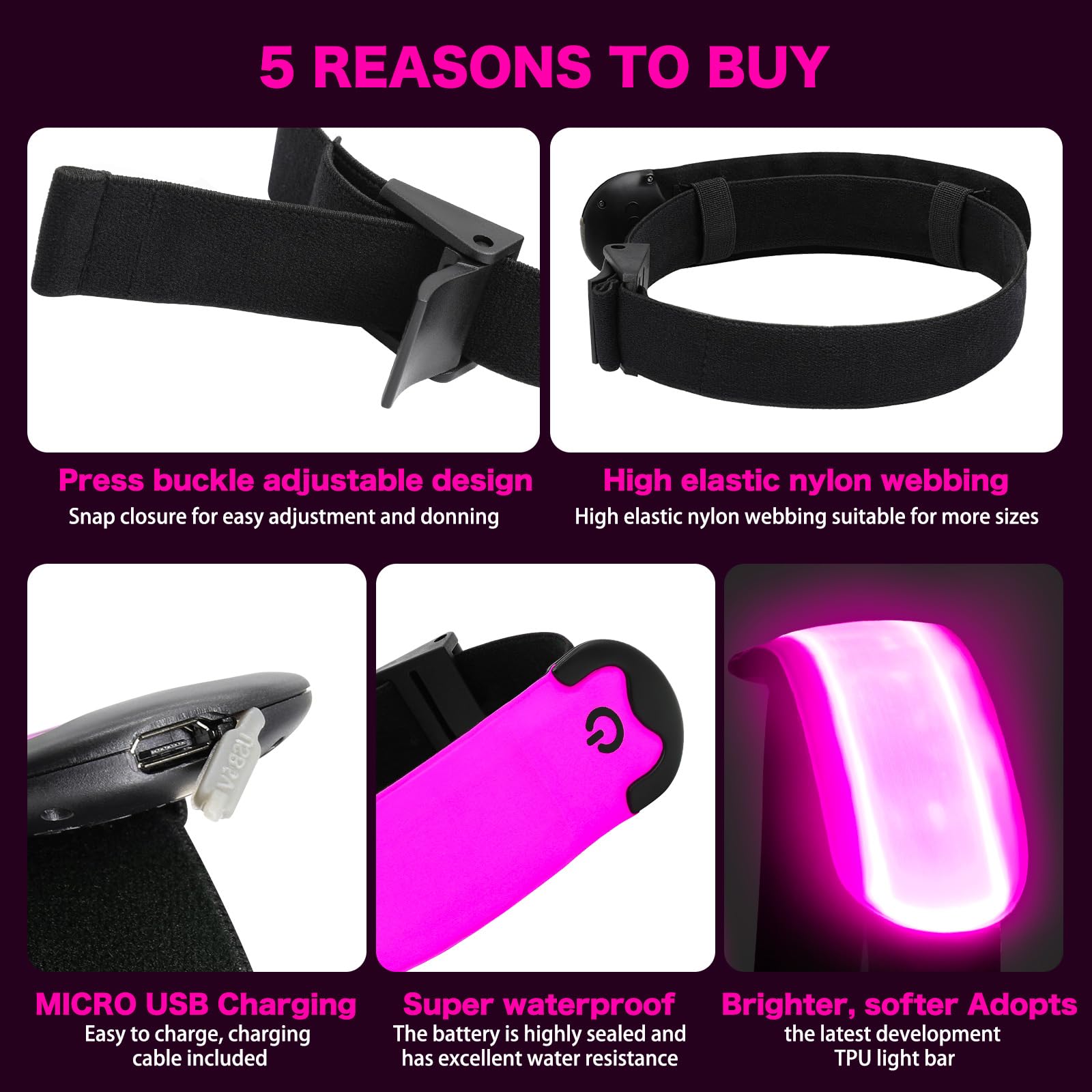Armband Running Usb Rechargeable(2 Pack), High Visibility Wristband For Runners,
