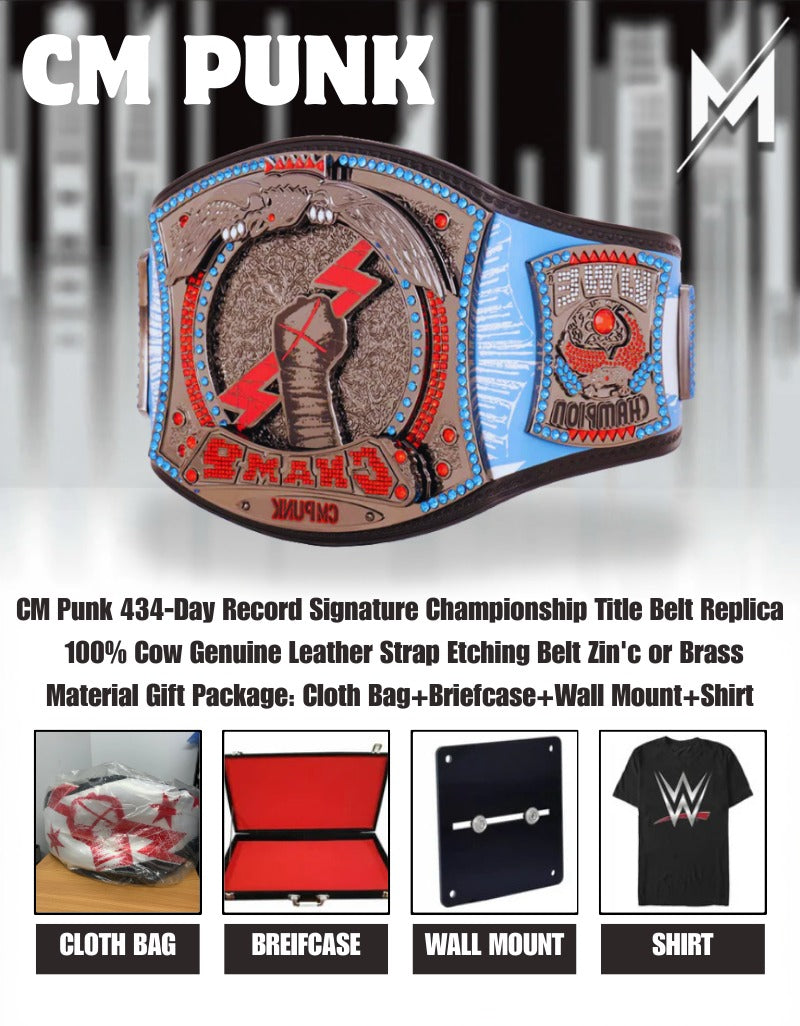 CM Punk 434-Day Record Signature Championship Title Belt Replica