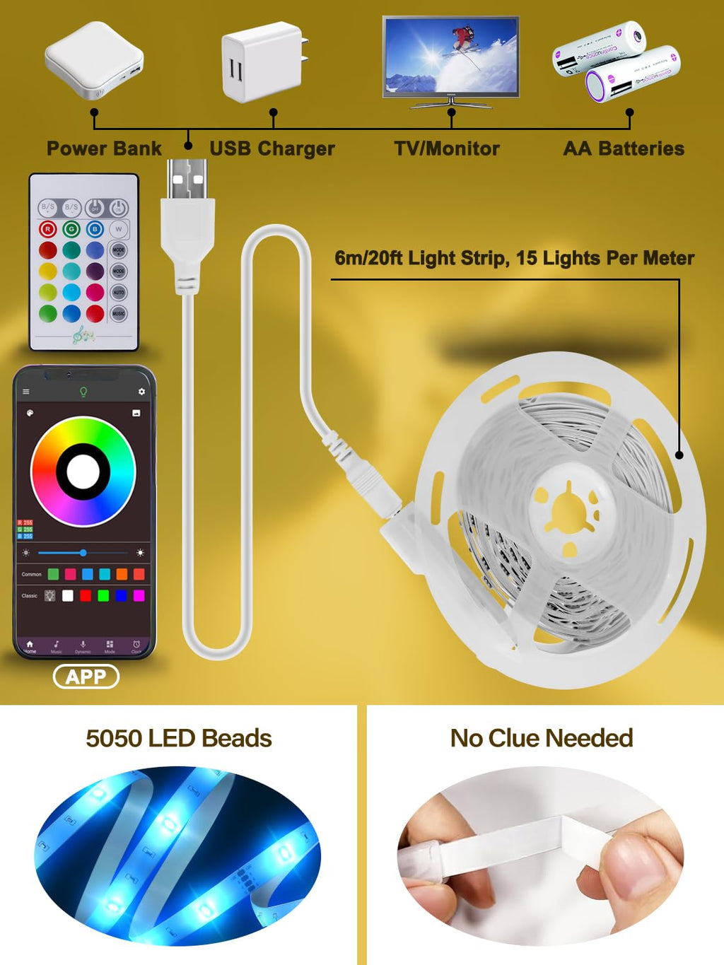 Lights For Tv, 20Ft Tv Backlight For 32-80 Inch, Usb Light Strip With Remote, Ap